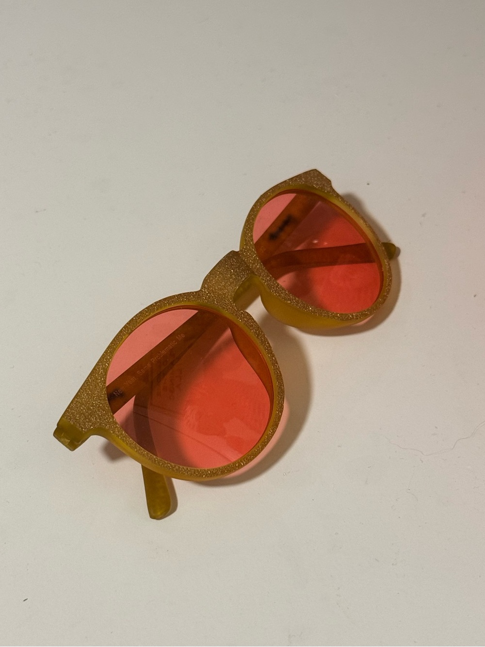 Gold Glitter Frame Sunglasses with Pink Lenses